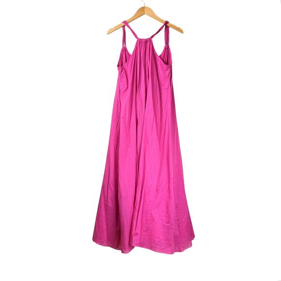 Garnet Hill Hot Pink Crinkle Gauze 100% Cotton Maxi Dress Long Beachy Coverup - Picture 5 of 13
